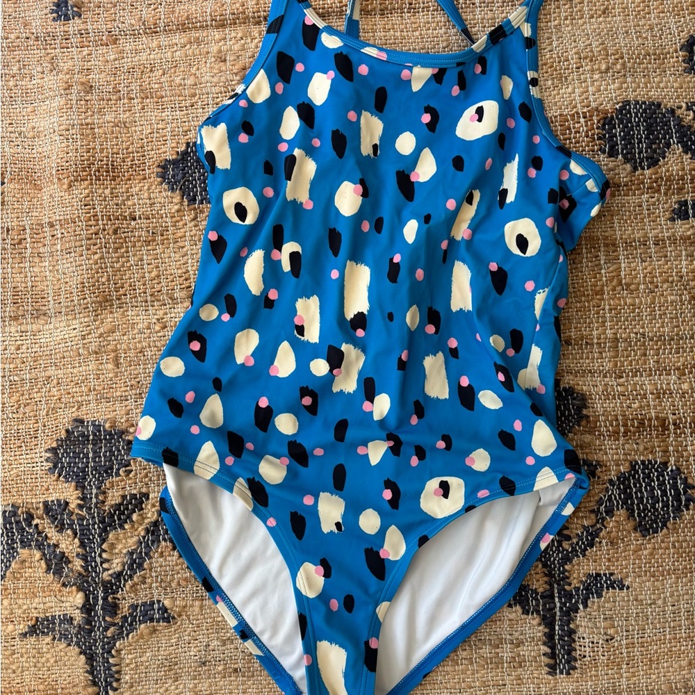 Hanna Andersson Blue and Cream Women’s Swim One Piece